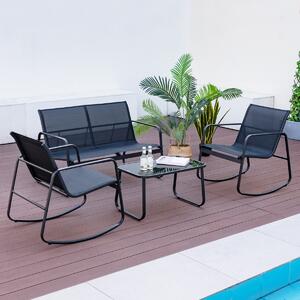 Costway Set da 4 pezzi per il patio con sedie a dondolo, 2 Sedie a dondolo e divanetto con tavolo in vetro per portico Nero