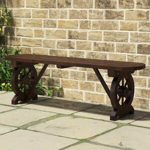 Costway Panchina in legno con base a ruota di carro design sedile a doghe carico 322kg, Panchina lunga da pranzo a 2 posti Marrone