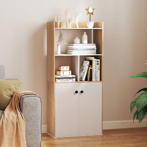 Costway Libreria moderno con ripiani ante e scomparti aperti, Scaffale multiuso con gambe inclinate per soggiorno 60x30x133cm