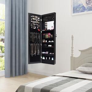 Costway Armadio per gioielli con specchio LED 119cm di altezza, Armadio per gioielli montabile a parete o porta Nero