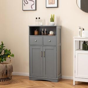 Costway Mobile per bagno con 2 porte 2 cassetti e 2 ripiani regolabili, Organizzatore da pavimento 60x30x108cm Grigio