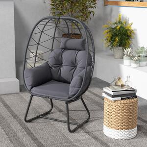Costway Poltrona in rattan per patio con cuscino rimovibile cuscino per testa e supporto metallico, Sedia sospesa a uovo Grigio scuro