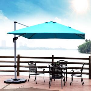 Costway Ombrellone quadrato con base incrociata con palo in alluminio, Ombrellone con inclinazione regolabile Blu