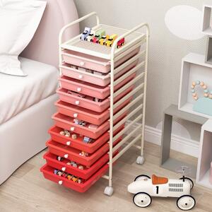 Costway Carrello cassettiera multiuso con 10 cassetti da cucina, Contenitore con ruote a 10 ripiani per bagno Rosa