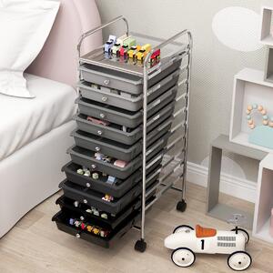 Costway Carrello cassettiera multiuso con 10 cassetti da cucina, Contenitore con ruote a 10 ripiani per bagno Grigio