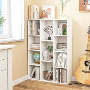 Costway Libreria a 11 cubi multifunzionale con kit anti-ribaltamento per soggiorno, Scaffale moderno geometrico Bianco
