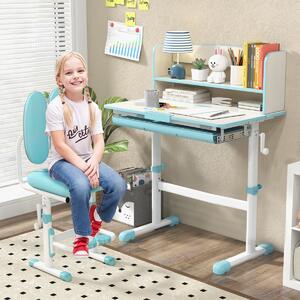 Costway Scrivania da studio per bambini regolabile in altezza con piano inclinabile, Tavolo da scrittura per bambini Blu