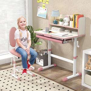 Costway Scrivania da studio per bambini regolabile in altezza con piano inclinabile, Tavolo da scrittura per bambini Rosa