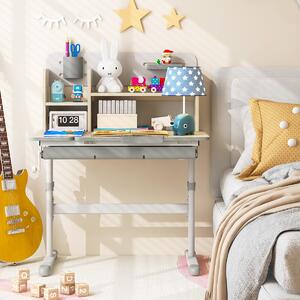 Costway Scrivania per studio dei bambini regolabile in altezza con piano inclinabile, Tavolo per bambini 3-12 anni Grigio