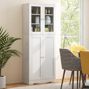 Costway Mobile dispensa da cucina alto 161,5cm con ante in vetro ripiani di stoccaggio, Armadio dispensa per alimenti Bianco