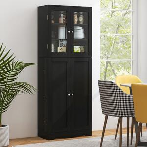 Costway Mobile dispensa da cucina alto 161,5cm con ante in vetro ripiani di stoccaggio, Armadio dispensa per alimenti Nero