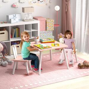 Costway Set tavolo sedie per bambini 3 pezzi per arte, Tavolo e 2 sedie a coniglio gambe in legno massiccio Rosa