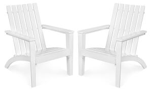 Costway Sedia Adirondack ergonomica di legno da esterno, Poltrona di acacia per cortile piscina balcone giardino Bianco