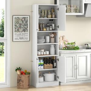 Costway Armadio dispensa da cucina con porte e ripiani cerniere di sicurezza e dispositivi anti-caduta, Armadio alto 190cm Bianco