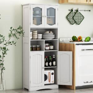 Costway Mobile da bagno alto 148,5cm con porte in vetro satinato e ripiani, Mobile autonomo per cucina soggiorno ufficio Bianco