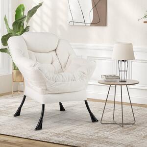 Costway Poltrona comoda con cuscino per la testa schienale e seduta imbottiti, Poltrona per soggiorno elegante Beige