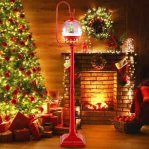 Costway Lampione natalizio musicale 173cm con globo di neve attivato dal suono albero rotante, Lampada da esterno festiva Rosso
