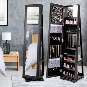 Costway Armadio portagioielli girevole a 360° con specchio, Organizer gioielli 2 in 1 a figura intera Nero