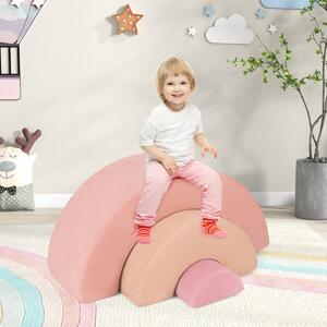 Costway Set di giocattoli per arrampicata per bambini di 3 pezzi, Tunnel gioco interna in schiuma con riempimento elastico Rosa