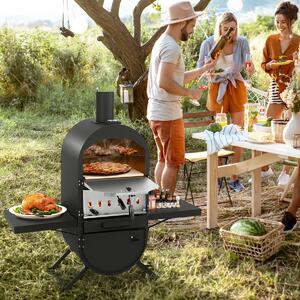 Costway Forno per pizza da esterno con copertura in tessuto oxford pietra per pizza da 31cm, Forno a legna per pizza e griglia