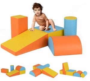 Costway Set di gioco da arrampicata per bambini da 5 pezzi, Strutture di gioco in schiuma impermeabili Arancione