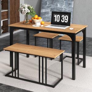 Costway Set di tavolo da pranzo da 4 pezzi per 4 persone, Tavolo da cucina con panca e 2 sgabelli con struttura in metallo Naturale