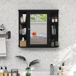 Costway Armadietto del bagno con specchio e mensole regolabili al muro, Armadietto di legno per bagno e salone Nero