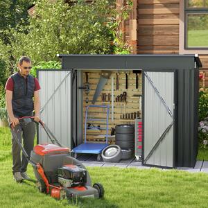 Costway Capannone da giardino per stoccaggio con design a tetto inclinato, Casa per attrezzi da giardino con 2 porte Grigio