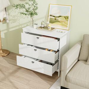 Costway Cassettiera in stile moderno con spazio di stoccaggio, Comodino a 3 cassetti in legno per camera da letto Bianco