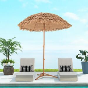 Costway Ombrellone in paglia da 200 CM con base pieghevole, Ombrellone da spiaggia in stile Hawaiano con inclinazione a pulsante
