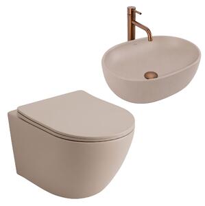 Set WC Sospeso Focus + Lavabo da Appoggio Rea Focus Taupe