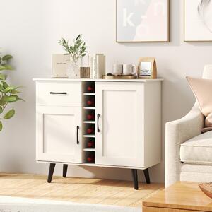 Costway Credenza buffet con cubi per vino da 6 bottiglie, Armadio da bar moderno con cassetto per cucina e soggiorno Bianco