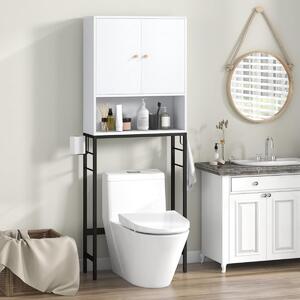 Costway Armadio sopra il wc, Supporto per wc autoportante con 2 porte ripiano regolabile Bianco