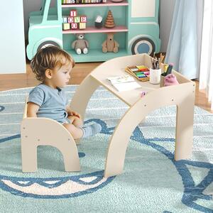 Costway Set tavolo e sedia per bambini 3+ anni, Attività carino con ampio piano d'appoggio e bordo curvato Bianco