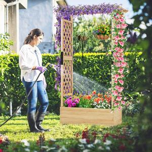 Costway Fioriera rialzata da giardino con grigliato Fori di drenaggio, Aiuola verticale per piante rampicanti vite fiore Naturale 110 x 44 x 182 cm