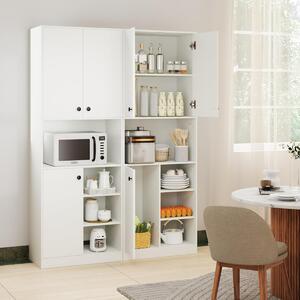 Costway Mobile cucina dispensa con 2 armadietti e 3 ante, Credenza alta per cucina con 4 ripiani aperti Bianco