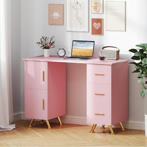 Costway Tavolo per unghie con cassetti, Postazione lavoro in legno per nail art per salone di bellezza Rosa