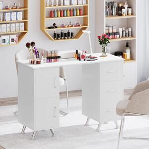 Costway Tavolo per unghie con cassetti, Postazione lavoro in legno per nail art per salone di bellezza Bianco