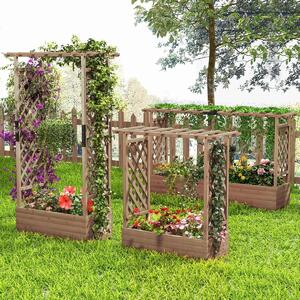 Costway Fioriera rialzata da giardino con grigliato fori di drenaggio, Aiuola verticale per piante rampicanti vite fiore Marrone 110 x 44 x 182 cm