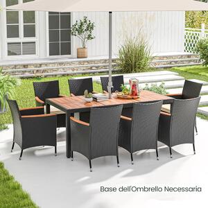 Costway Set da pranzo da patio 9 pezzi, Tavolo da pranzo esterno con piano in legno di acacia Nero