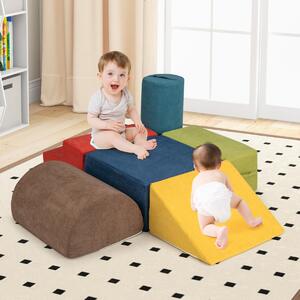 Costway Blocchi per scalare per bambini a 6 pezzi, Struttura di gioco interno morbida con tessuto ciniglia amico della pelle Multicolore