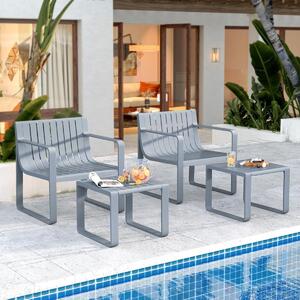 Costway Set di mobili da patio a 2 pezzi da caffè quadrato, Sedia in pp resistente alle intemperie con tavolino Grigio