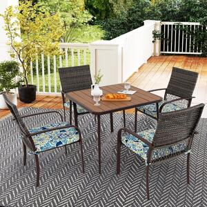Costway Set da pranzo da esterno 5 pezzi per giardino, Set da pranzo in rattan con cuscini e tavolo quadrato Marrone