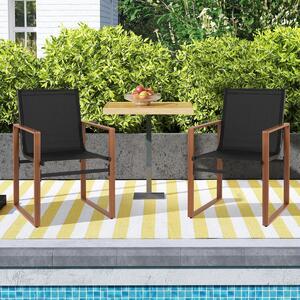 Costway Set di 2 sedie da pranzo da esterno e telaio in metallo, Sedia da patio con seduta e schienale traspiranti Nero