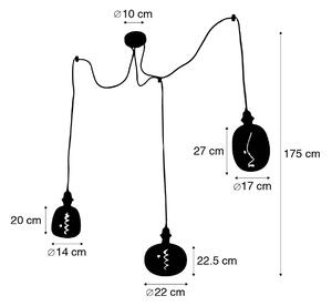 Lampada a sospensione nera a 3 luci con LED mix fumo dimmerabile - Cava Luxe
