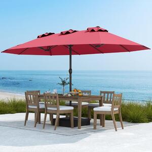 Costway Ombrellone da patio per esterni per sole per giardino, Ombrellone da mercato grande 470 cm con base Rosso Bordeaux