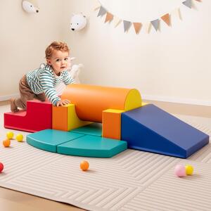 Costway Set 10 giocattoli da arrampicata in schiuma morbida per bambini, Blocchi da costruzione con attività Arancione