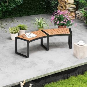 Costway Panca curvata da patio per 2 persone da esterno, Panca in legno di acacia con seduta a listelli e gambe in metallo 1 pezzo Marrone Nero