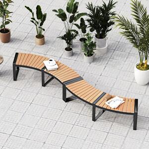 Costway Panca curvata da patio per 2 persone da esterno, Panca in legno di acacia con seduta a listelli e gambe in metallo 2 pezzi Marrone Nero