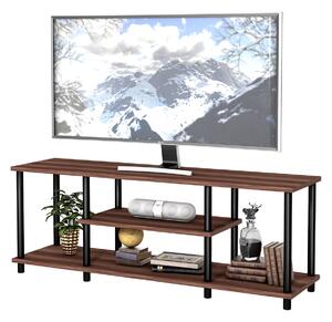 Costway Supporto TV a 3 livelli, Tavolo console multimediale con struttura in metallo massiccio ripiani in legno Marrone